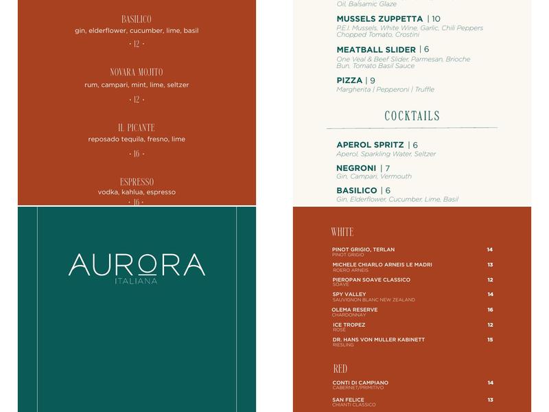 Aurora Italiana Menu