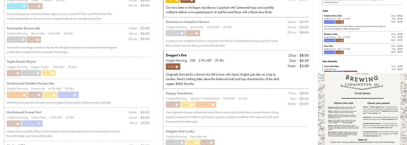 Heights Brewing Menu