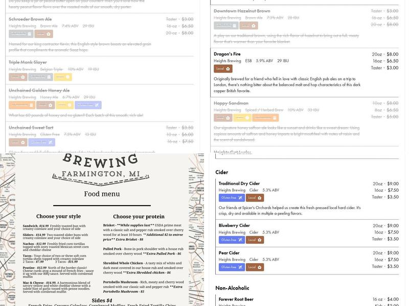 Heights Brewing Menu