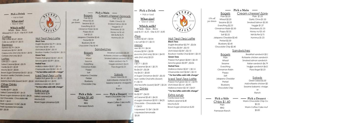 Refuge Cafe Menu