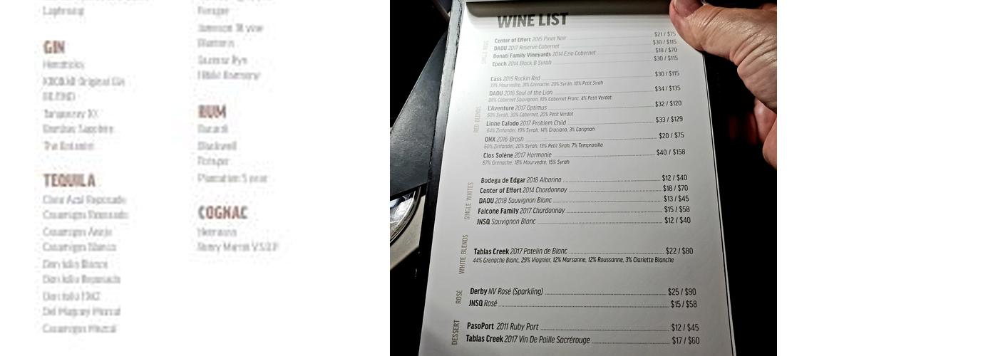 Tetto Rooftop Bar Menu