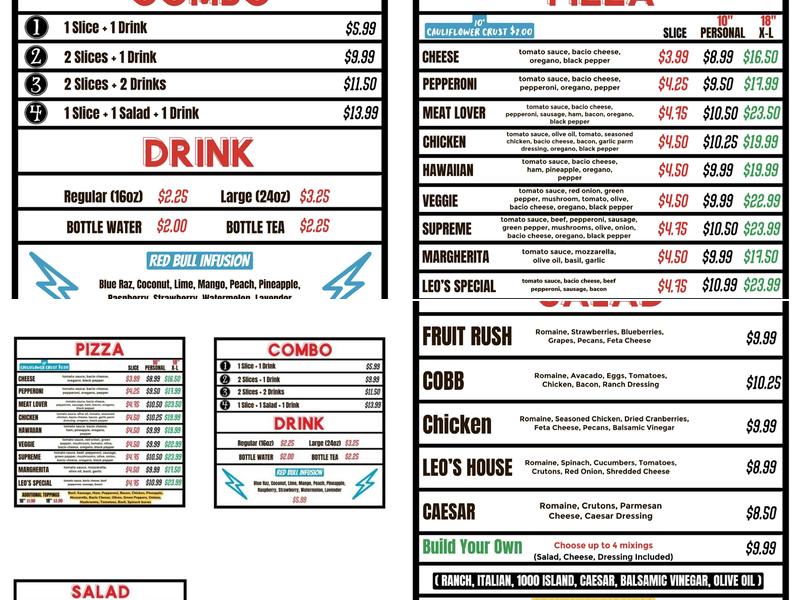 LEO'S PIZZA Outlets of Little Rock Menu