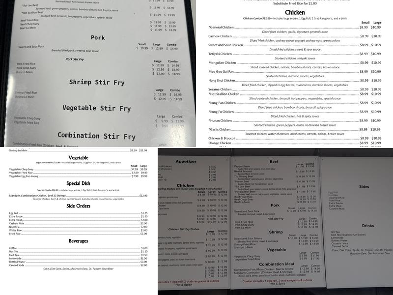 Mary's Asian Diner Menu