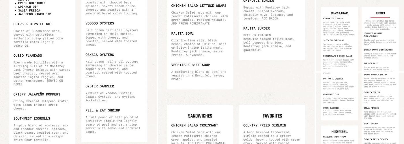 Johnny Fab's Cadillac Grill Menu