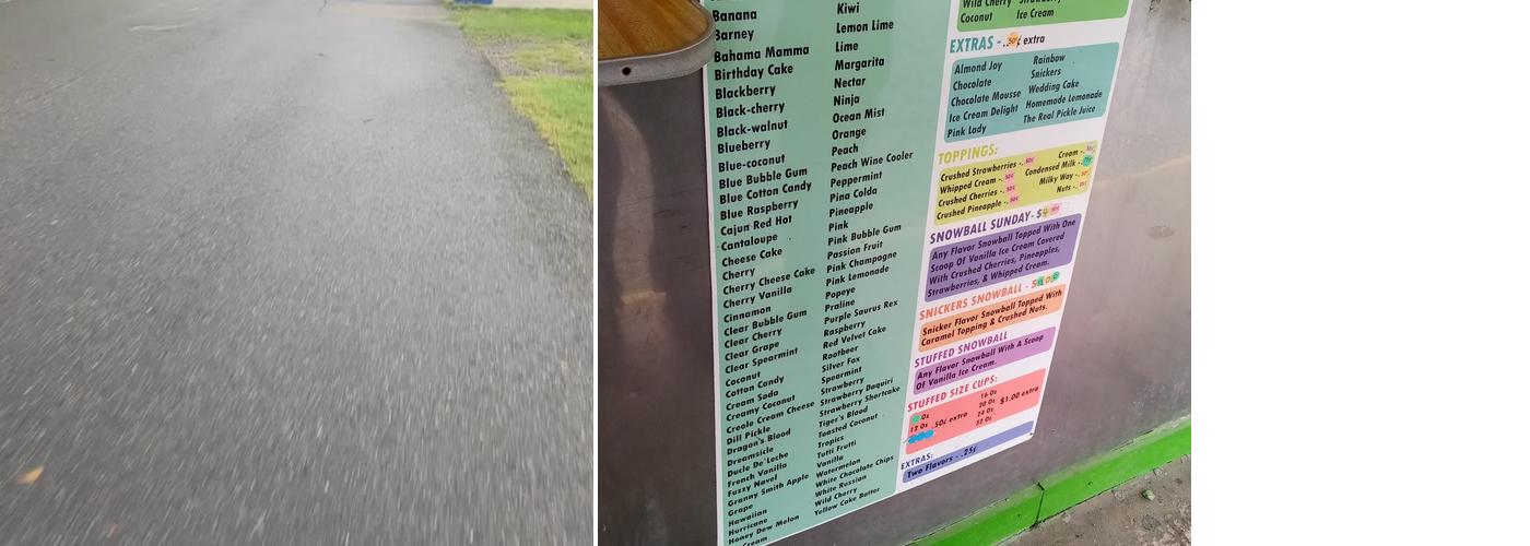 Curtis's snowballs Menu