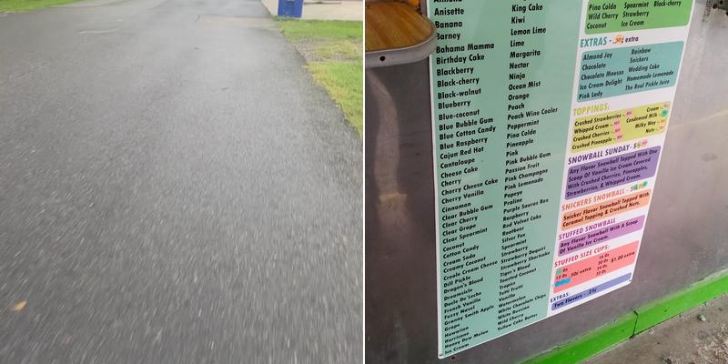 Curtis's snowballs Menu