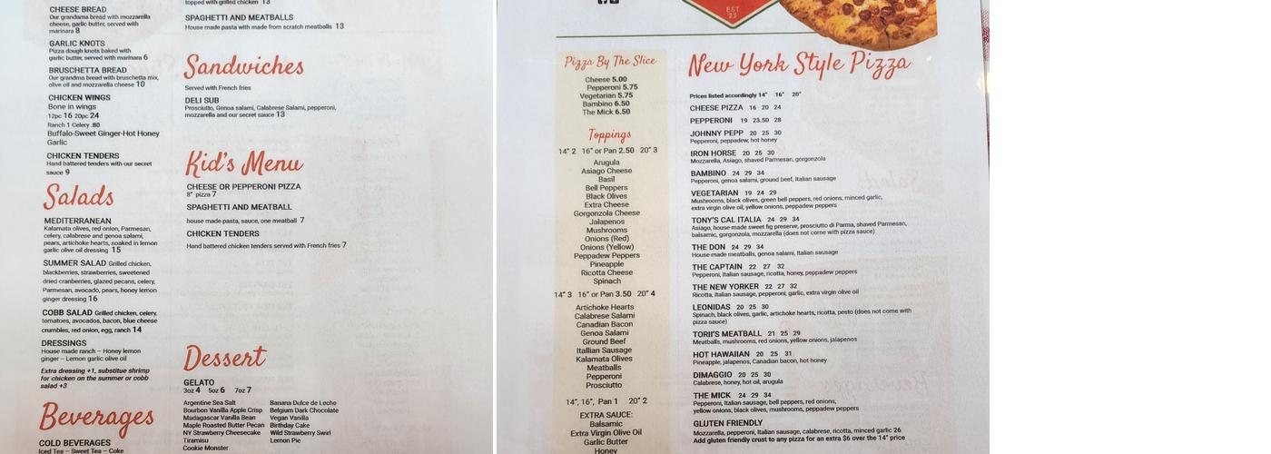 Sylvia's Pizzeria Menu