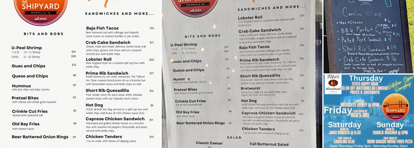 The Shipyard Menu