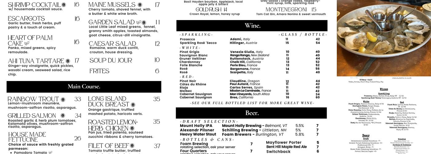 The Oyster Bar at Peter Havens Menu