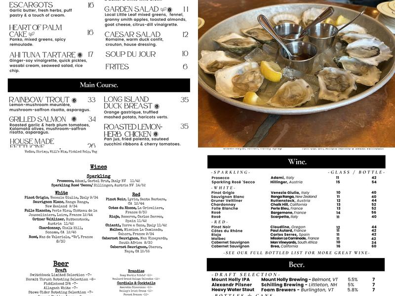 The Oyster Bar at Peter Havens Menu