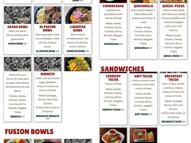 Fusion Tacos Las Vegas NM Menu