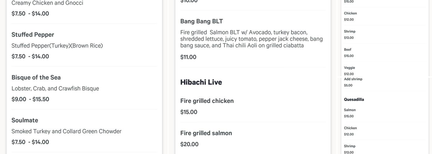 Bisque gourmet soup kitchen Menu