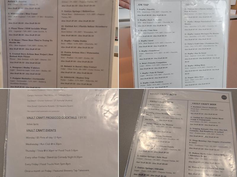 Vault Craft Beer Menu