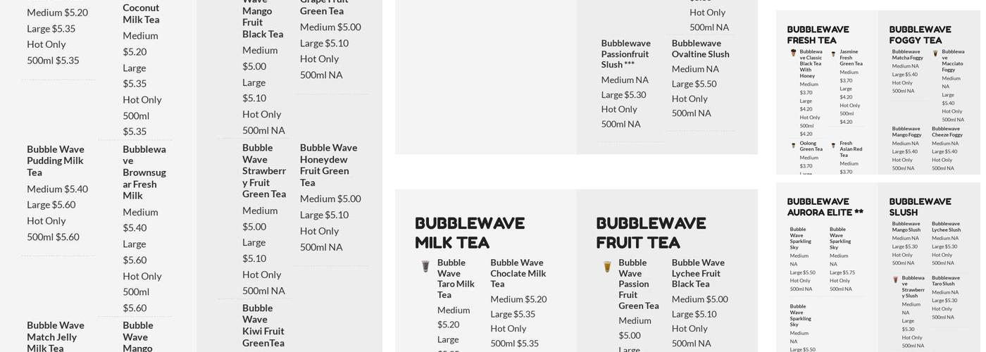 Bubblewave Tea Limited Menu