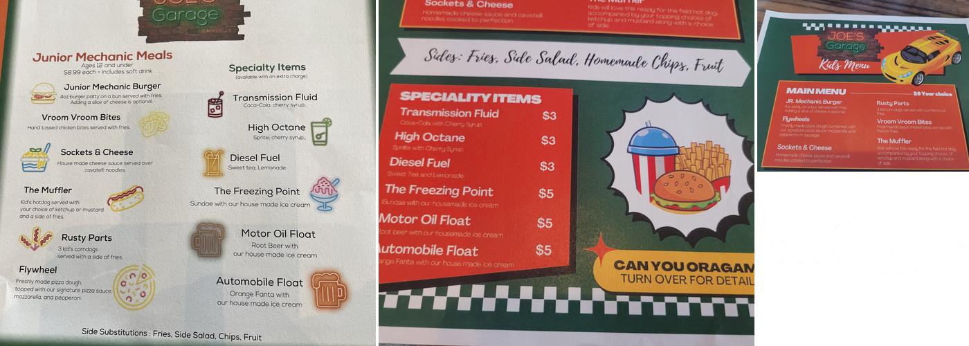 Joe's Garage Menu