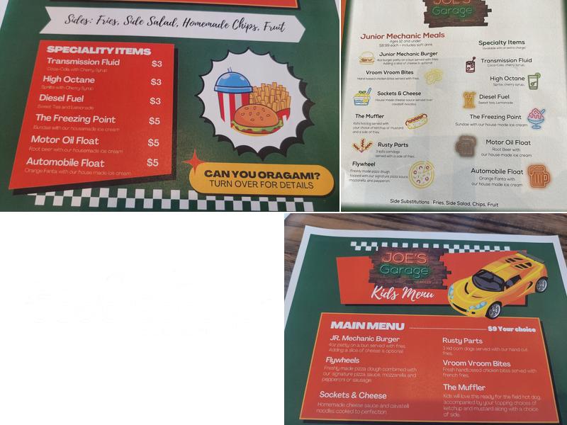 Joe's Garage Menu