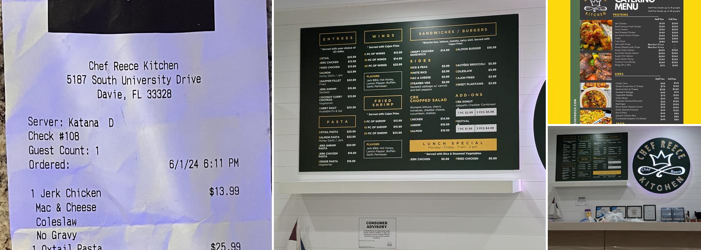 Chef Reece Kitchen Menu