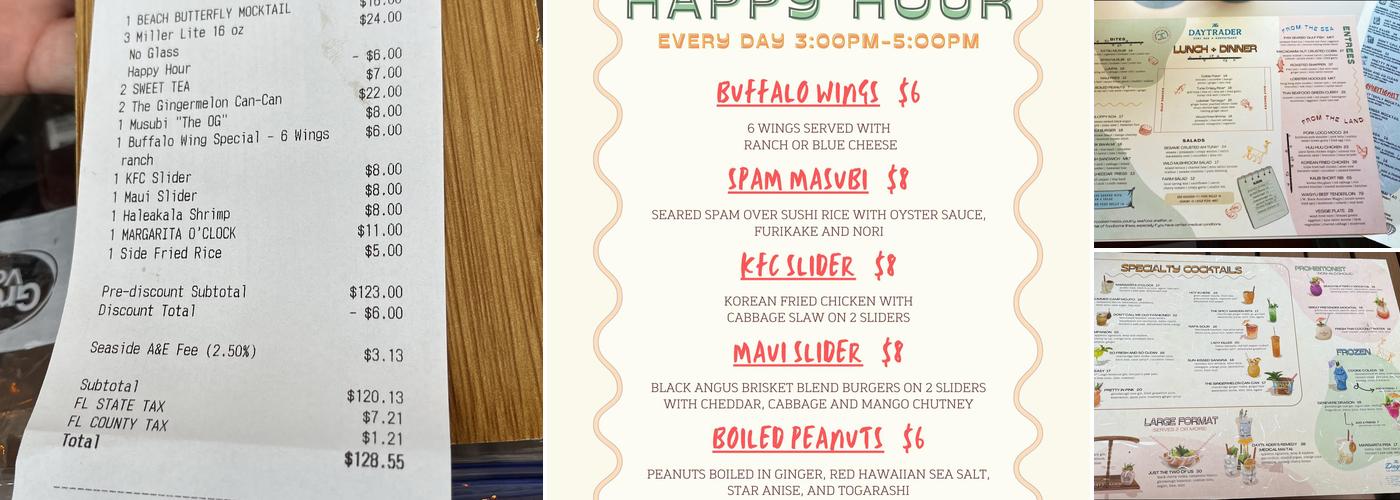 The Daytrader Tiki Bar and Restaurant Menu