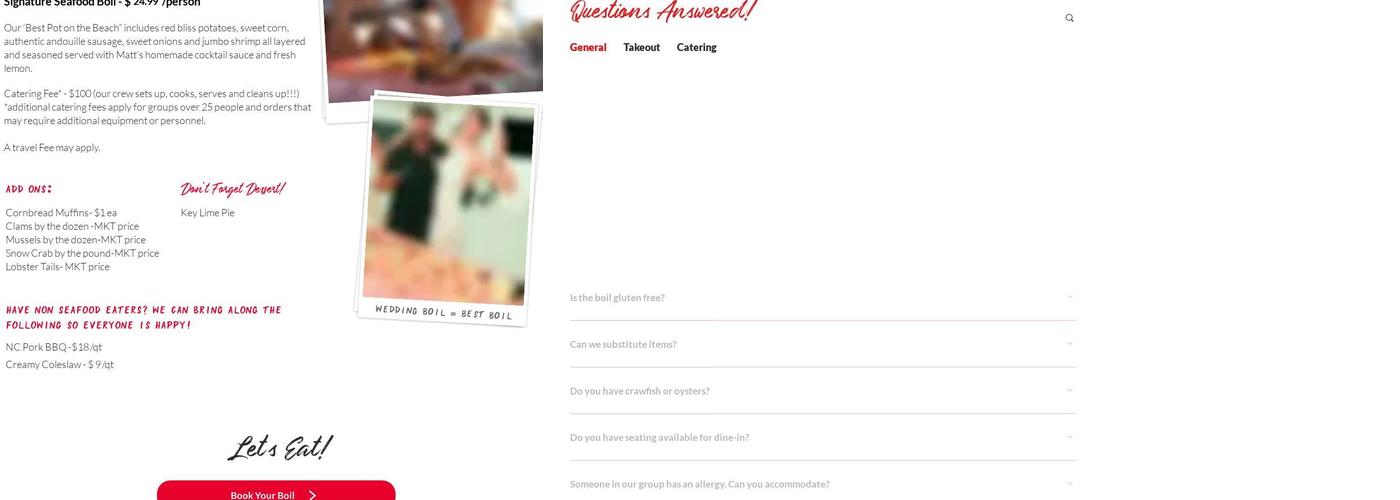 Outer Banks Boil Company Oak Island Menu