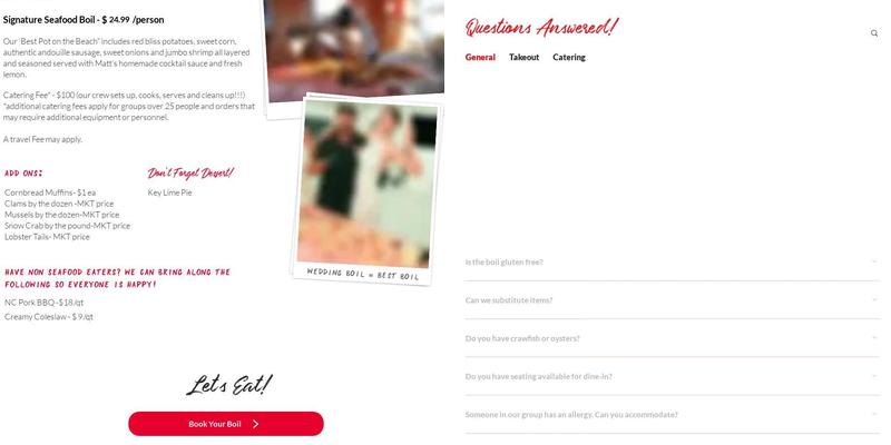 Outer Banks Boil Company Oak Island Menu