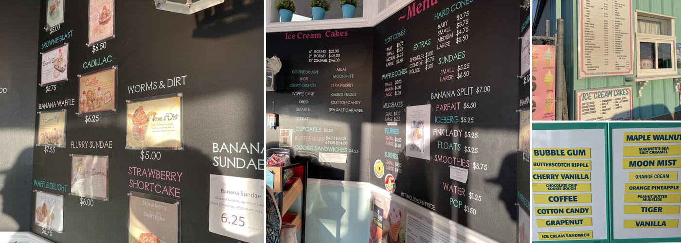 Lickety Splitz Ice Cream Shop Menu