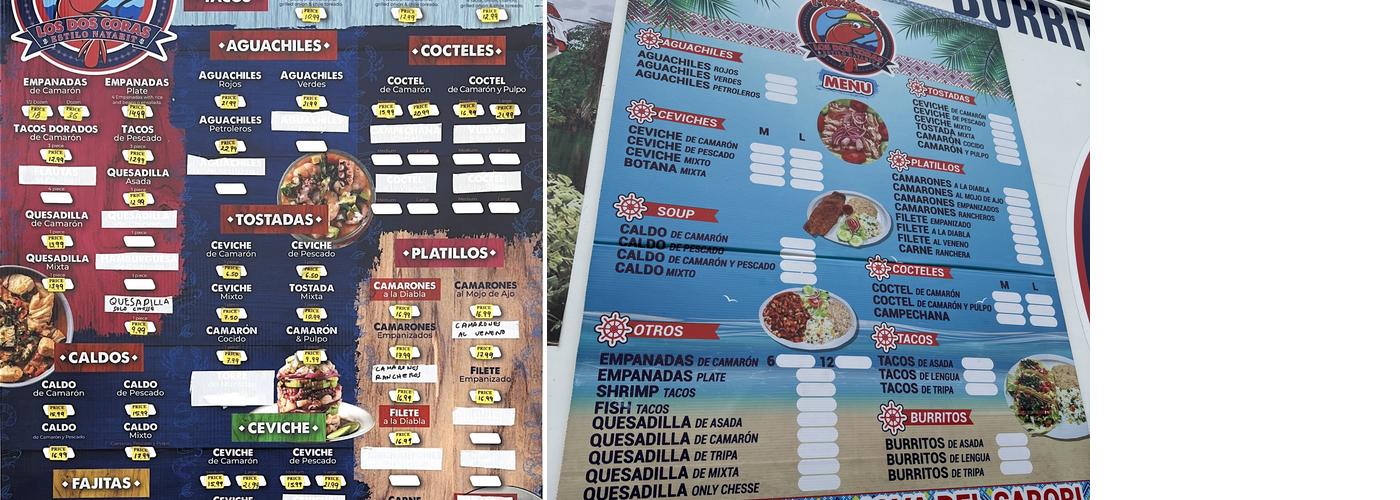 Mariscos los dos coras Menu