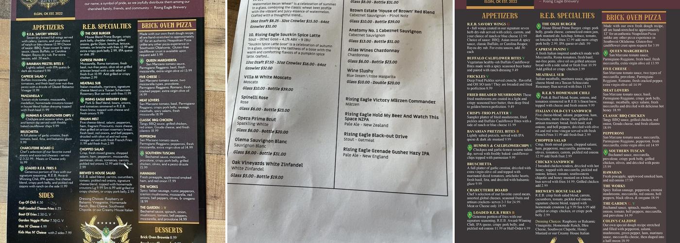 Rising Eagle Brewery Menu