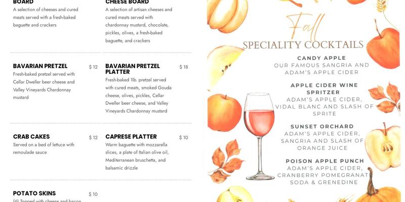 Valley Vineyards & Cellar Dwellers Menu