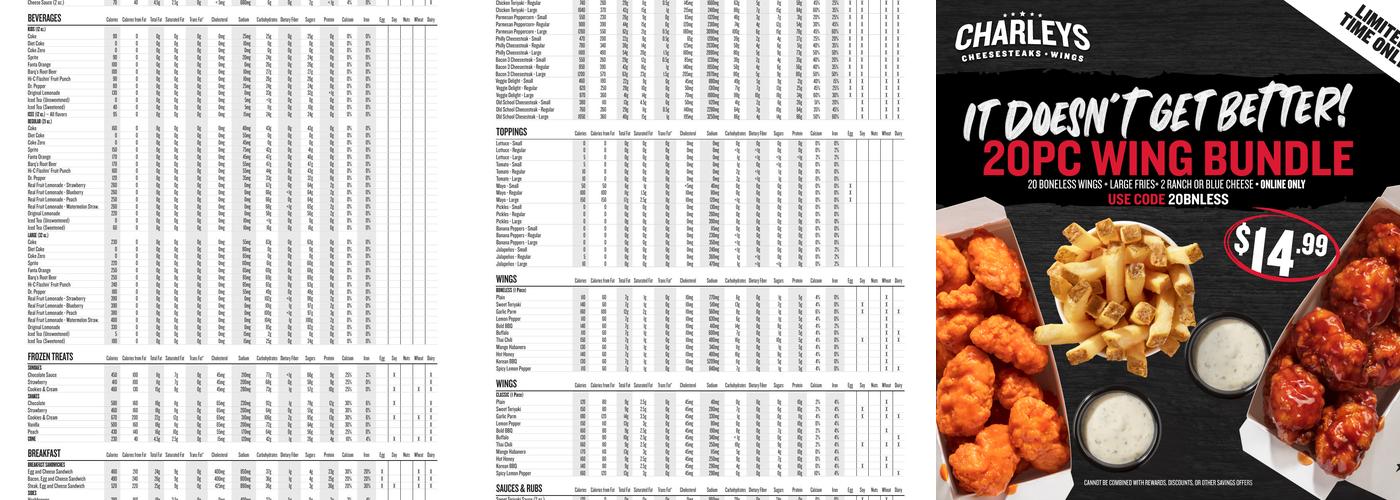 Charleys Cheesesteaks and Wings Menu