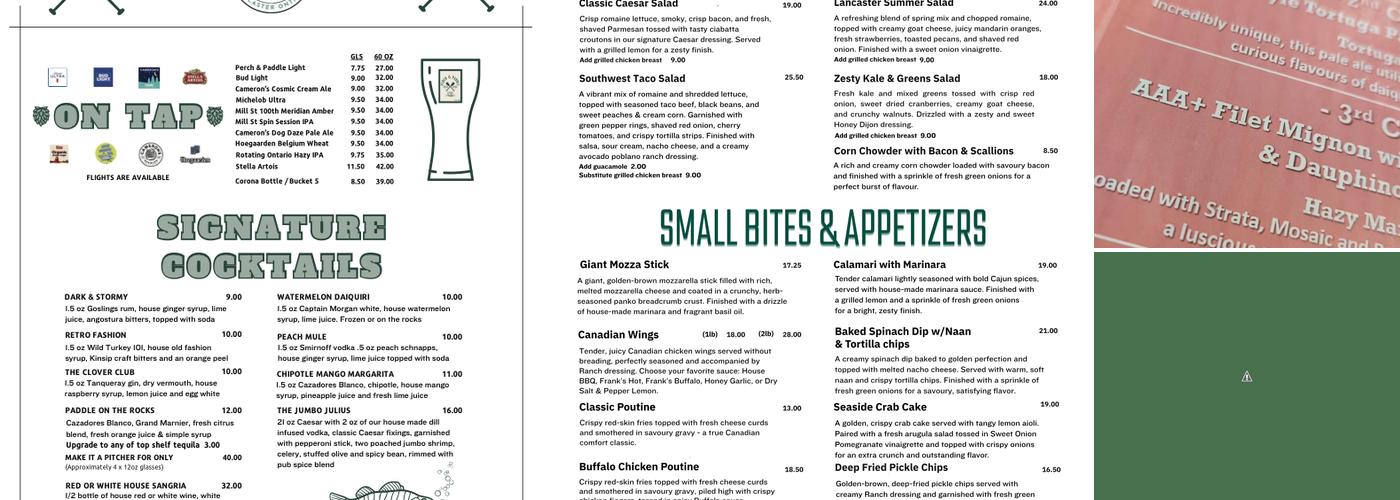Perch and Paddle Pub Menu