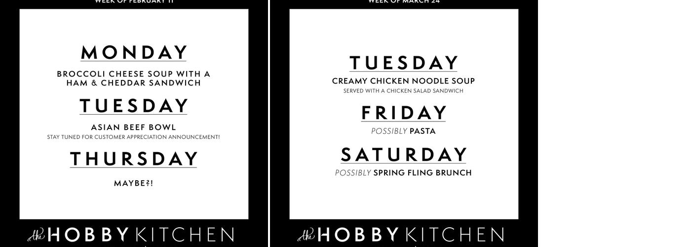 The Hobby Kitchen Menu