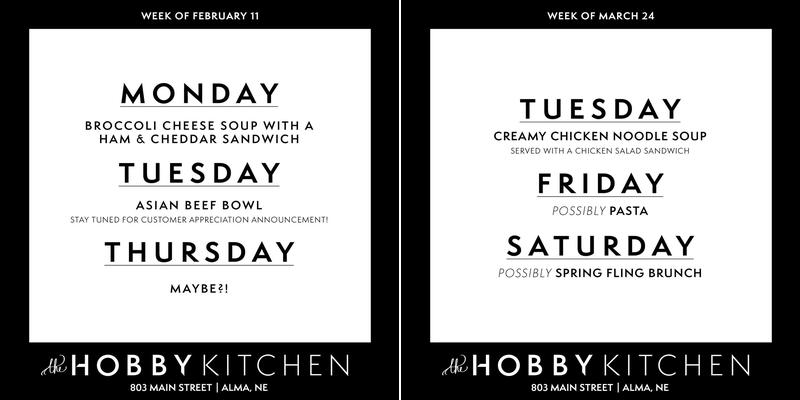 The Hobby Kitchen Menu