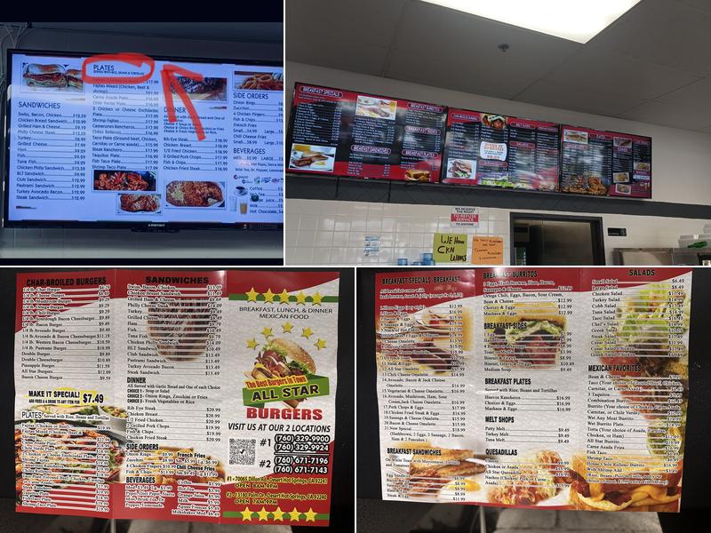 All Star Burger Store Number 2 Menu