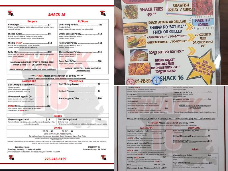 Shack 16 Menu