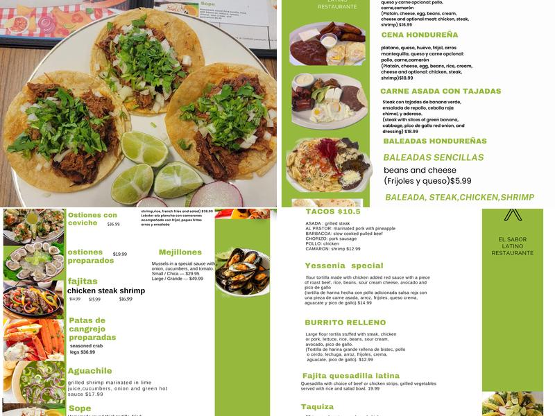 El Sabor Latino Restaurant Menu