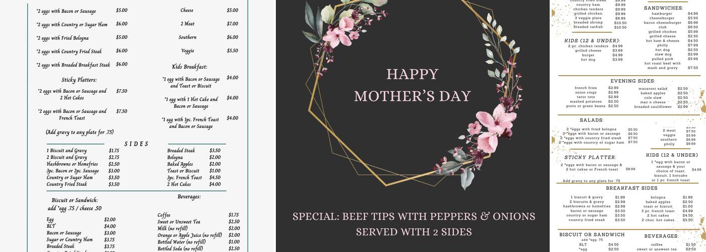 Downtown Pioneer Menu