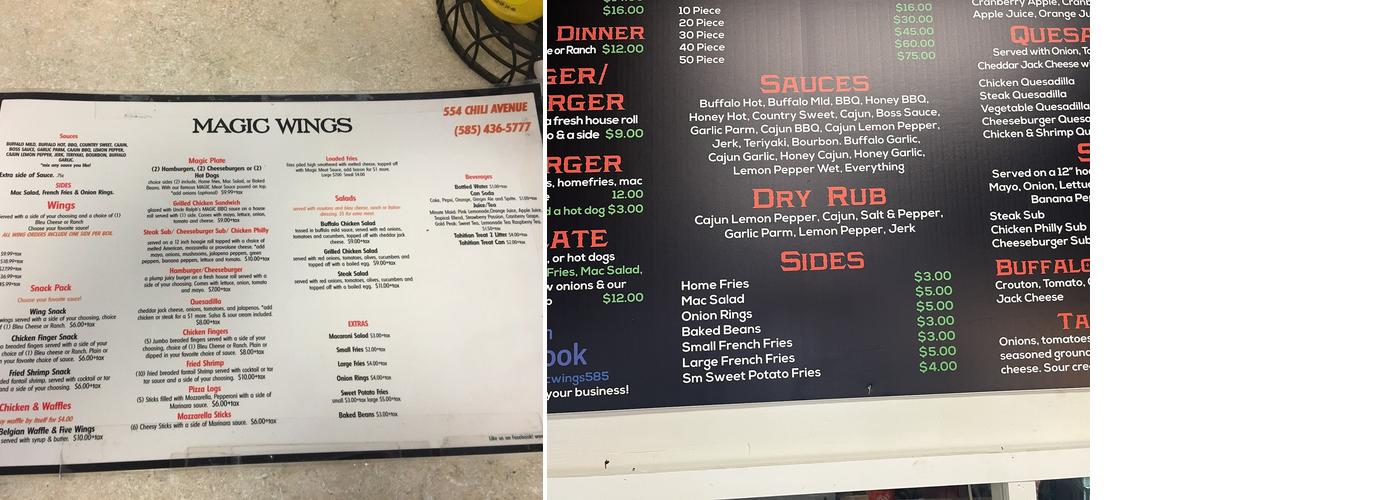 Kelvins magic wings Hudson Menu