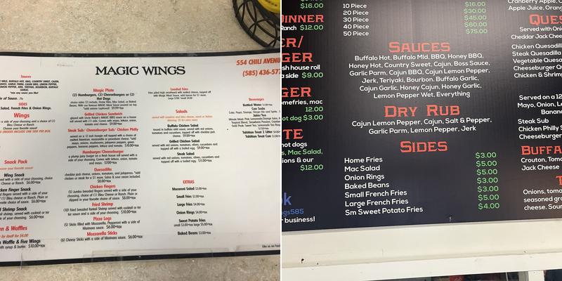 Kelvins magic wings Hudson Menu