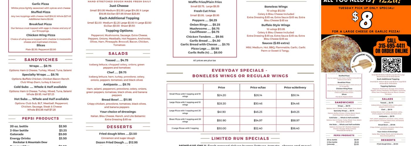 Independent Pizzeria Phoenix Menu