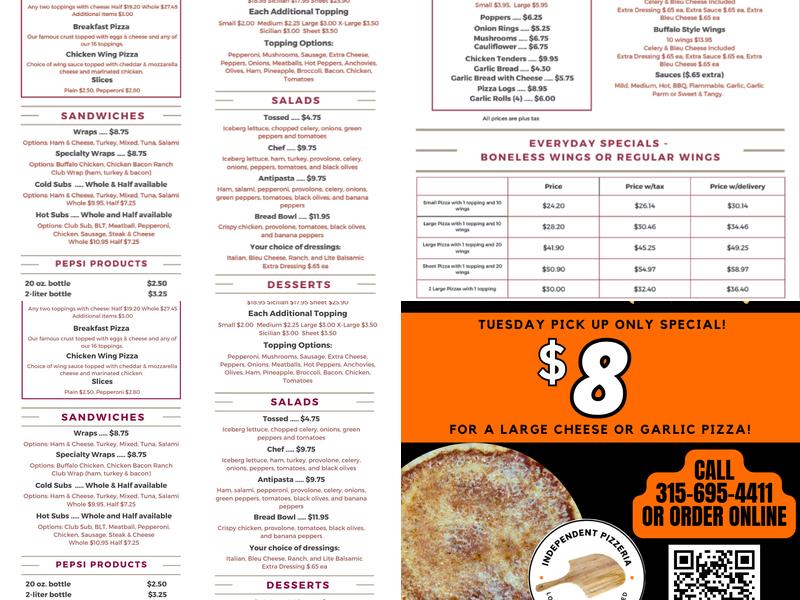 Independent Pizzeria Phoenix Menu