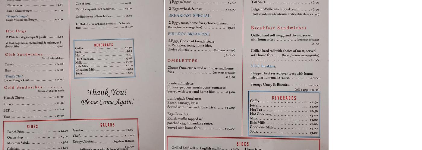 SGF Family Diner Menu