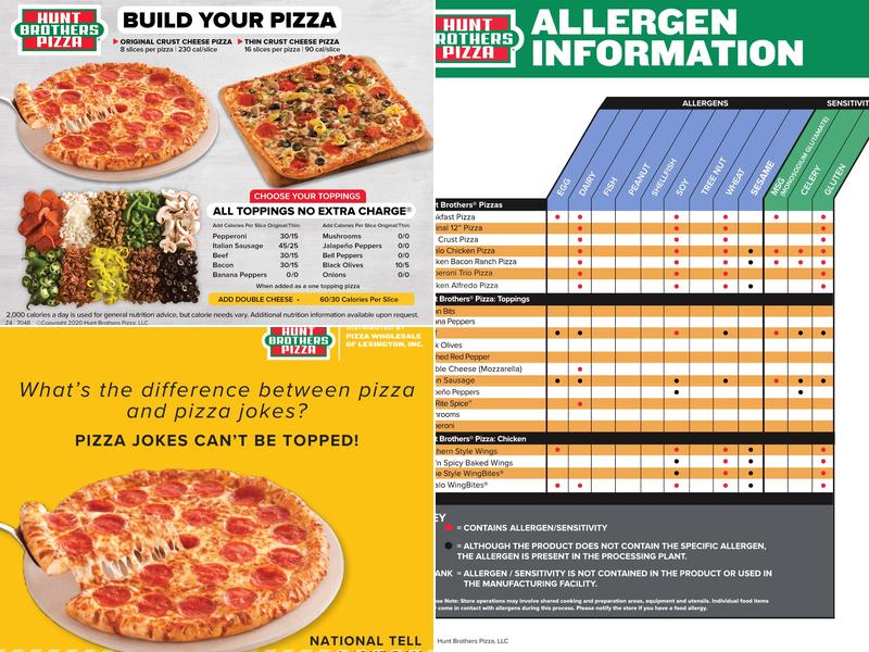 Hunt Brothers Pizza Menu