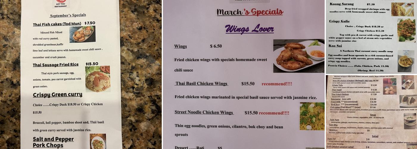 Aoy Thai Restaurant Menu