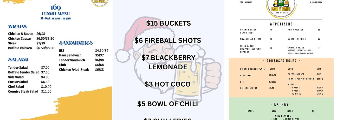 169 Bar & Grill Menu