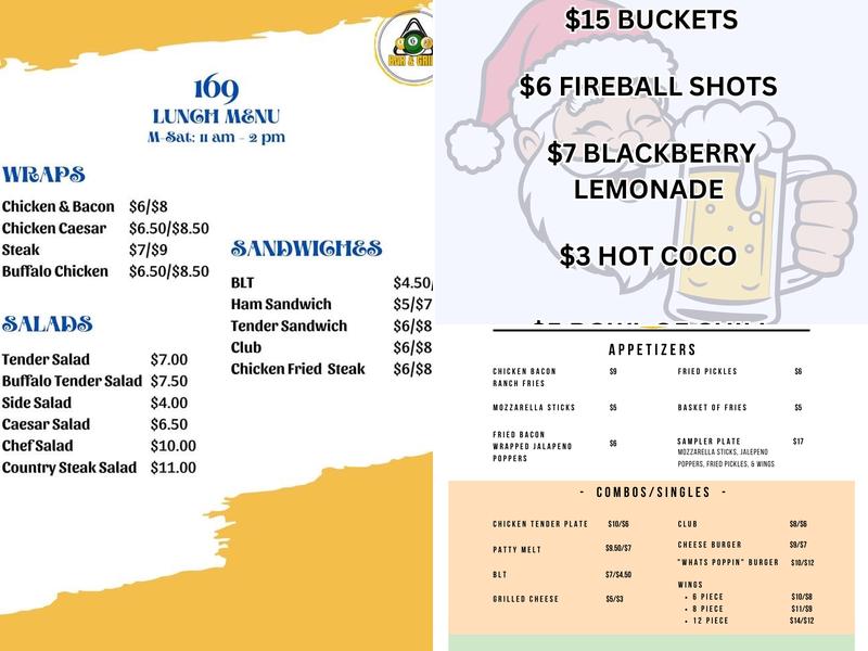 169 Bar & Grill Menu