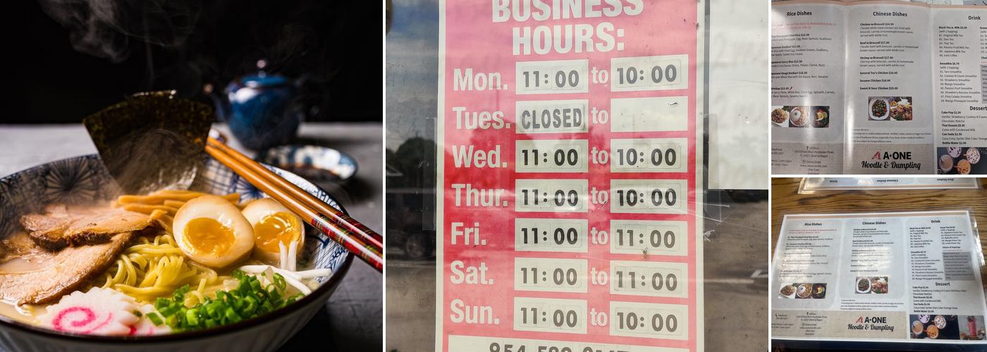 A‐ONE Noodle & Dumpling Menu