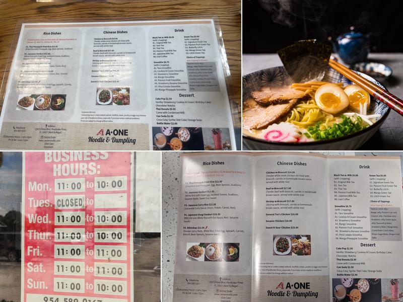 A‐ONE Noodle & Dumpling Menu