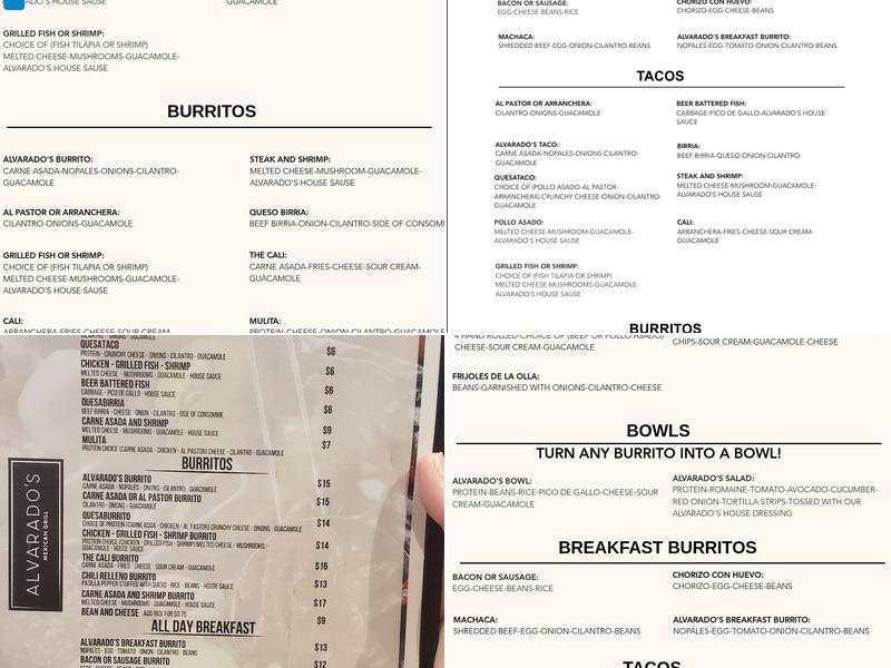 Alvarado's Mexican Grill Menu
