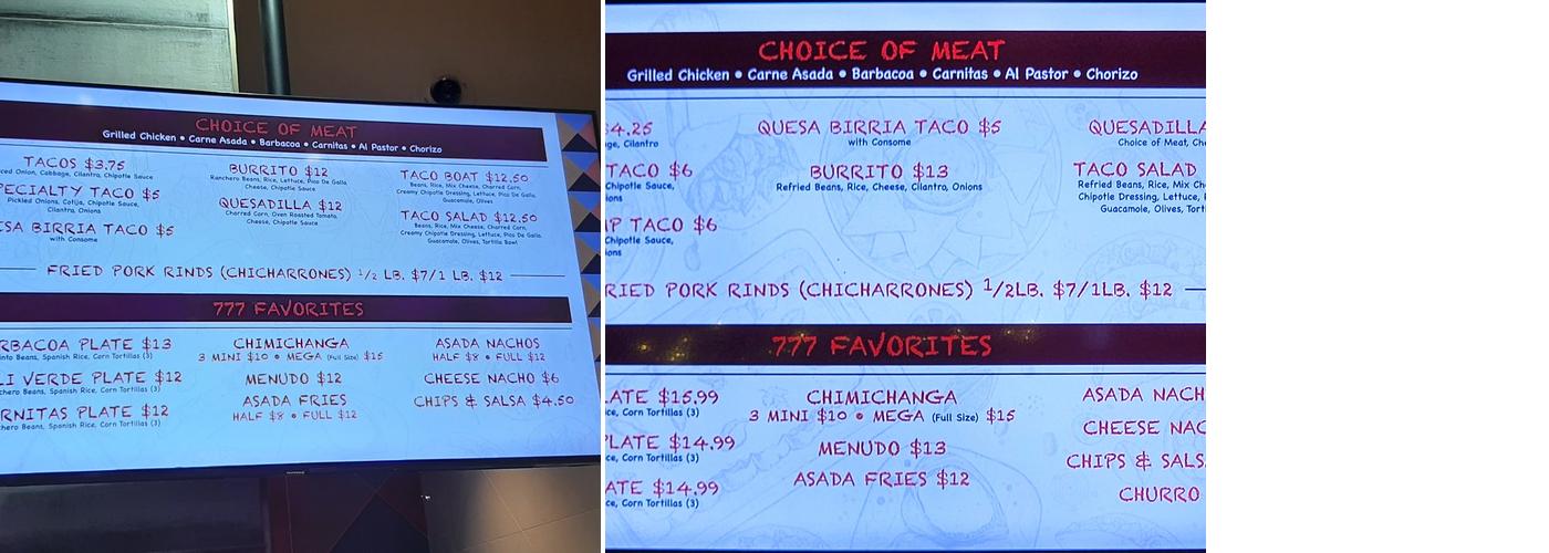 777 Tacos Menu