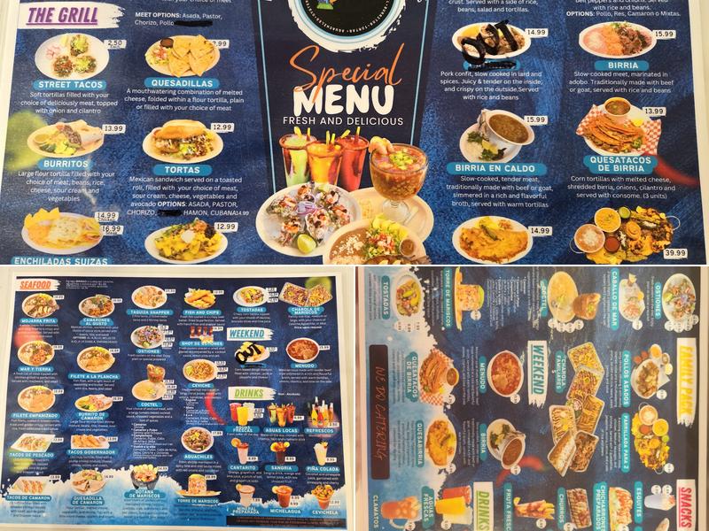 Snapper Mexican Seafood Menu